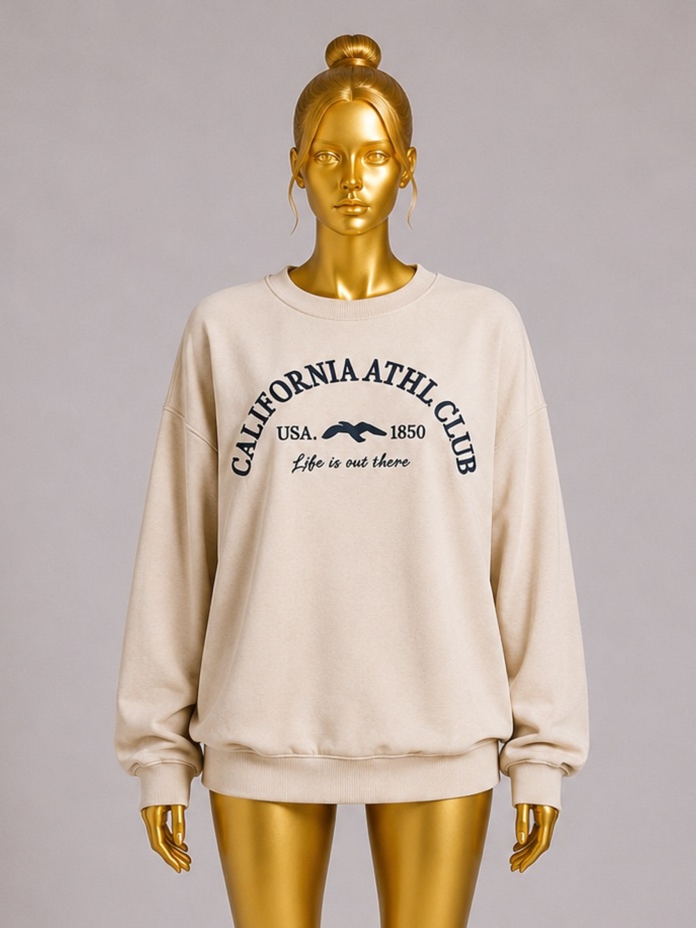 Reflex Cream Crewneck Sweatshirt with Navy Graphic